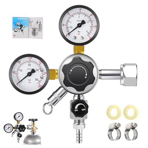 MRbrew Keg CO2 Regulator, Kegerator Regulator CGA-320, 0-60 PSI Working Pressure, 0-3000 PSI Tank Pressure, Beer Regulator, Co2 Tank Pressure Regulator with Safety Pressure Relief Valve