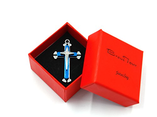 Brave Tour Men Titanium Steel Cross Necklace (Blue) #TOP5