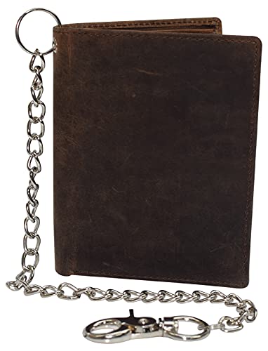 MARSHAL Bifold Genuine Leather RFID Blocking Wallet For Men Card Slots, 2 Bill Compartments, ID Windows, Money, (Vintage Brown with Chain)4