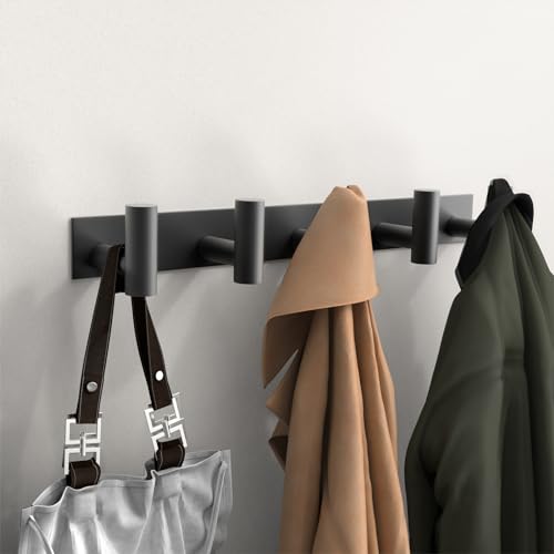 Image of PMMASTO Coat Rack Wall Mounted, 5 inchT Shaped Wall Hooks for Hanging, Heavy Duty Stainless Steel Coat Hook Rail for Hat Towel Robes in Bathroom Kitchen Mudroom Entryway (Black, 1 Pack)
