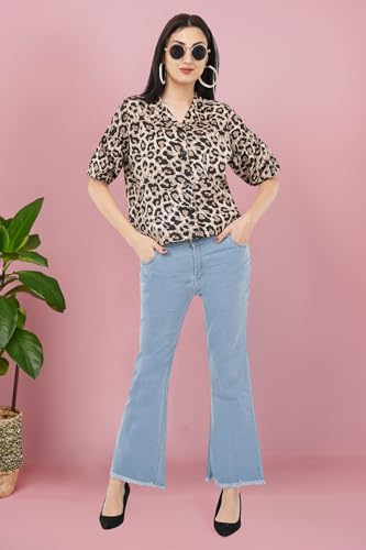 Image of Women Printed Oversized Lapel Collar Casual Crop Shirt