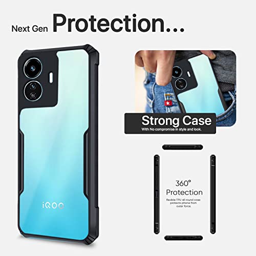Image of Outlouders Back Cover for iQOO Z6 Lite 5G | Ultra Hybrid Transparent | Full Camera Protection | Raised Edge | Crystal Clear Bumper Case(Black)
