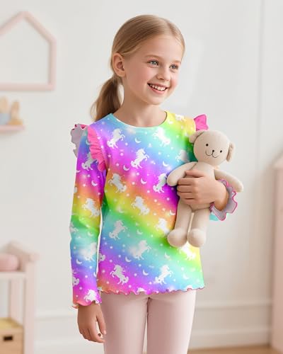 Toddler Girls Long Sleeve Shirts Ruffle Cute T-Shirts Kids Casual Crewneck Graphic Soft Tee Tops 3-8 Years2