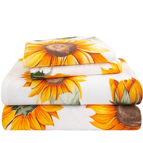 SDY Sunflower Sheets Queen?4PCS Floral Sheet Set,Deep Pocket Sheet for Girls,Boys and Kids.Bed in A Bag with 1 Fittedsheet+ 1 Top FlatSheet + 2 Pillowcases