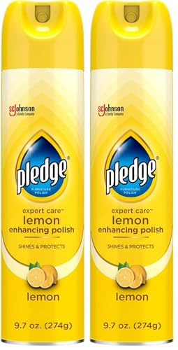 Image of Pledge Enhancing Polish Spray, Wood Furniture & Stainless Steel Polish, Remove Dust and Fingerprints, Fast Shine and Protect, Prevent Scratches & Knicks - Lemon Scent, 9.7oz (Pack of 2)