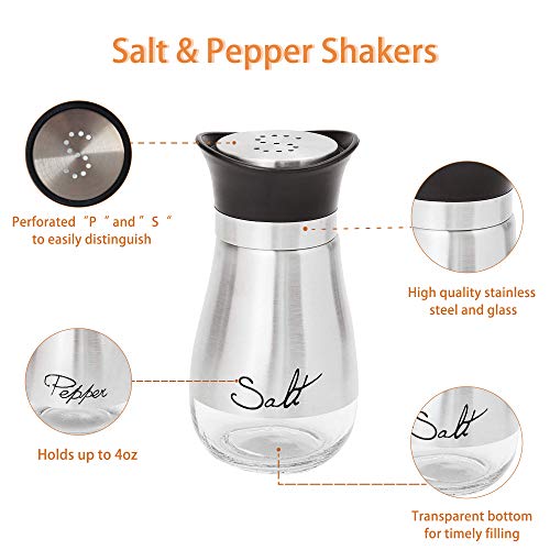Image of Lonffery Salt and Pepper Shakers Set, Salt Containers for Gifts, Kitchen Decor with Stainless Steel and Glass Bottle, Set of 2