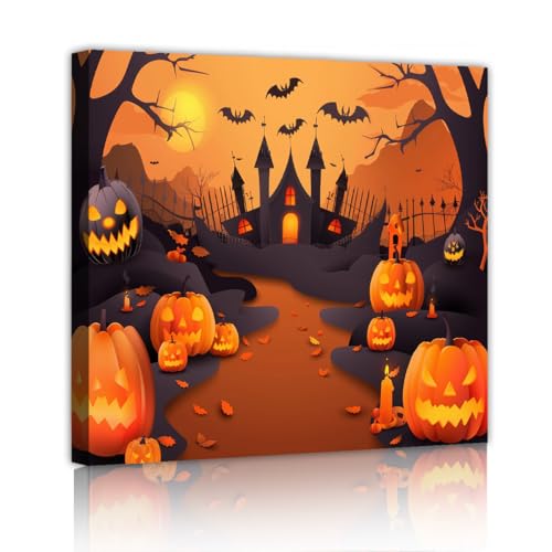 Impression sur toile citrouille d’Halloween de qualité supérieure avec châssis en bois