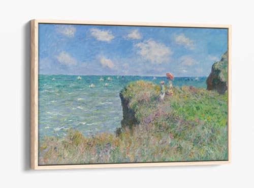 Toile Monet Cliff Walk at Pourville en cadre chêne clair pour une ambiance bord de mer