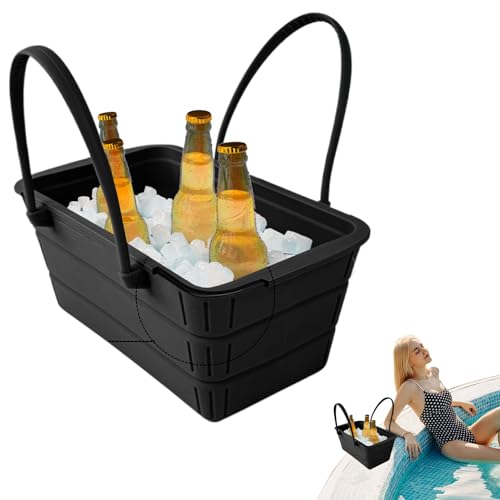 Cubos de hielo para fiestas, contenedor de cerveza plegable de silicona con tapa, 8.66 x 4.53 x 4.72 pulgadas, suministros de fiesta de gran capacidad para picnics, piscina, reuniones de barbacoa, bar