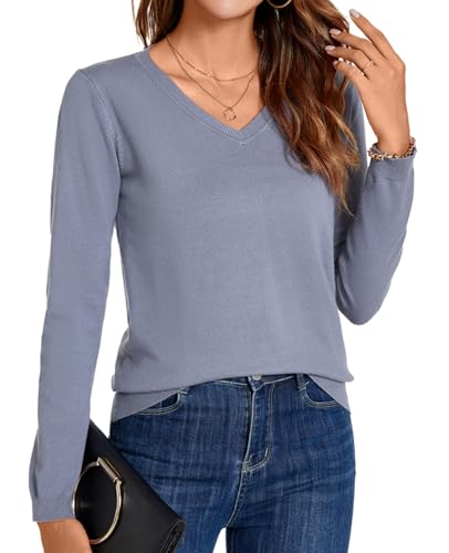 Image of MINTLIMIT Lightweight Sweaters for Women 2024 Casual Fall Long Sleeve Shirts Blouse Knit V Neck Pullover Sweater Tops