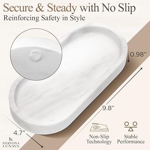 Lunava Real Natural Marble Tray for Bathroom Counter, Oval Natural Marble Tray for Kitchen Counter, Hand-Polished Natural Stone Caddy for Vanity, Sink, or Dresser, 9.8"x4.7"in, White by NERVONA LUNAVA - Used condition - Image 6