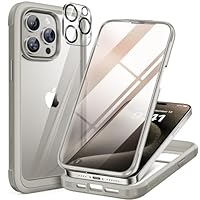 Miracase Glass Case for iPhone 15 Pro Case 6.1-Inch, [Built-in 9H Tempered Glass Screen Protector + Camera Lens Protector] Full Body Bumper Clear Back Cover (Grey Titanium)
