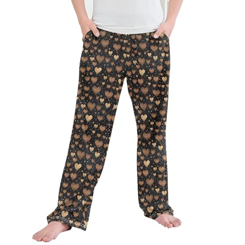 Love Hearts Long Pajama Pants Elastic Waist PJ Bottoms with Pockets S A113153