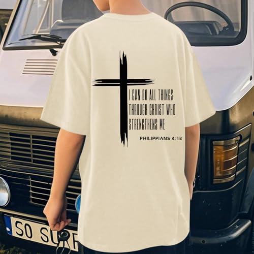 Image of KEEVICI Boys Christian Graphic Tees God Jesus Shirts for Kids Cross Faith Bible Verse Inspirational Religious Cotton T Shirt