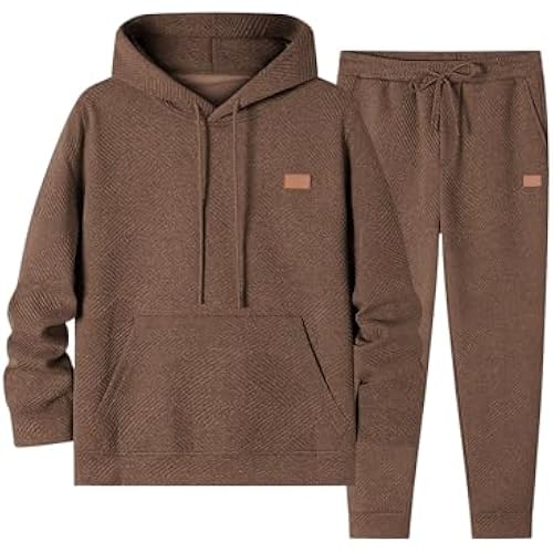 JMIERR Mens 2 Piece Hoodie Jogger Set Textured Knit Sweatsuit