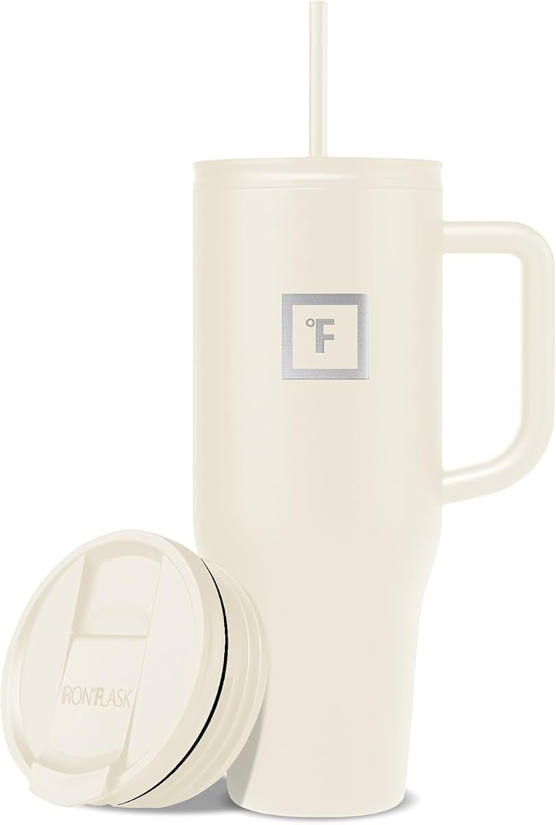 40 oz Co-Pilot Insulated Travel Mug | Insulated Travel Mug with Straw & Flip Cap Lids - Cup Holder Fit, Leakproof, BPA Free (Cashmere Cream)