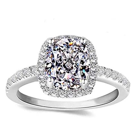 Diamonbella Sale 101 Facets 2 Carat Emerald Cushion Cut NSCD Halo Simulated Diamond Ring Solid 925 Silver Platinum Plated Rectangular Cover