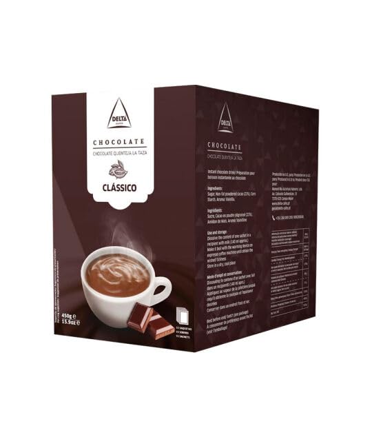 Delta Cafés Chocolat à la Tasse Classique, 2 Étuis de 15 Sachets, 30 g par Sachet, Boisson Chocolatée