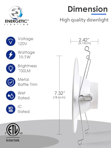 12 Pack 5/6 Inch 5CCT LED Recessed Light Retrofit, 2700K/3000K/4000K/5000K/6500K Selectable Downlight, Dimmable Can Lights with Metal Baffle Trim, CRI 90, 10.5W=85W, E26 Base, IC & Wet Rated, ETL&FCC - Image 3