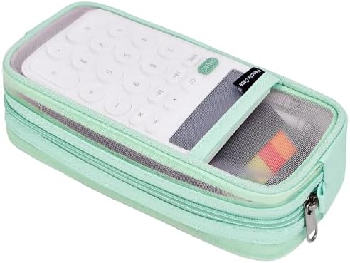 Grid Mesh Pencil Case, Large Compartment Pen Pouch with Zipper, Clear Portable Multifunction Pen Bag for School, Office, Girls Boys Teen, Transparent Makeup Travel Organizer (Green)