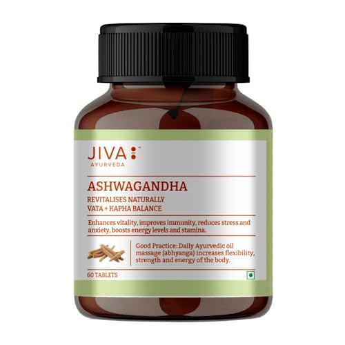 Image of Jiva Ashwagandha Tablet | 100% Ayurvedic Formulation | Boosts Immunity and Energy Level | Strengthens Nervous System, Reduces Stress & Anxiety | Balances Kapha & Vata Doshas | 60 Tablets | Pack of 1