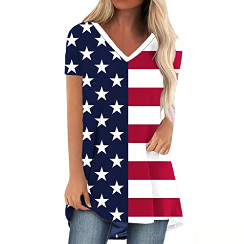 Kkg American Flag Tops Tunic For Women To Wear With Leggings, Casual 4Th Of July Outfits Usa Patriotic Shirts For Women #TOP3
