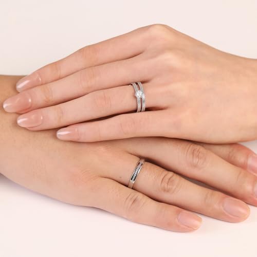 Meissa Alianzas Anillos de Compromiso para Pareja Plata de Ley 925 Mujer 2mm con & sin Circonita 0,28ct + Hombre 3mm Ajustables Regalo Boda Promesa Aniversario, Juego de 3 - imagen 6