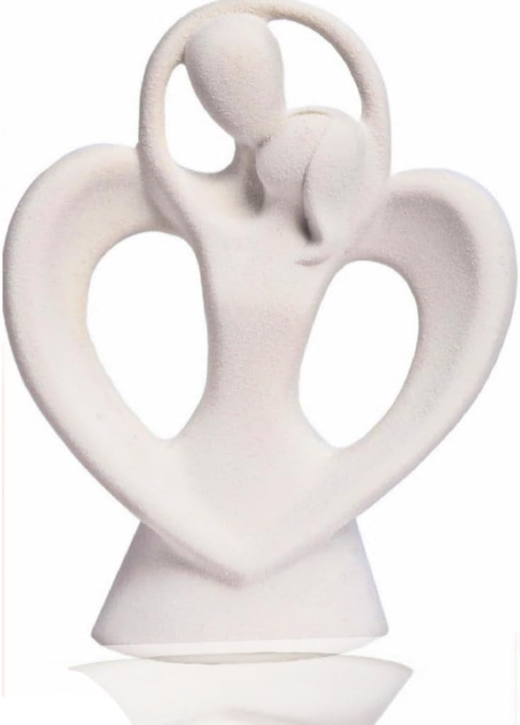 Couple Hugging Love Heart Statues Sculptures, Table Top Decor, 21.8 cm Affectionate Couple Art Ceremic Sculpture, Living Room Decorations, Romantic Figurine for Home, Bedroom, Office and Bookshelf