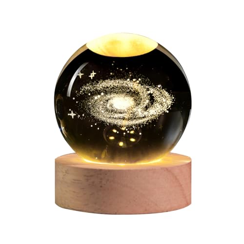 QIANCHANG 3D Galaxy Crystal Ball with LED Stand, 60mm Glass Sphere Decorative Balls, Milky Way Space...