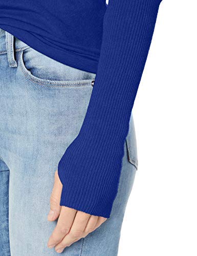 Image of Enza Costa Women's Cashmere Blend Cuffed Crew Top with Thumbholes
