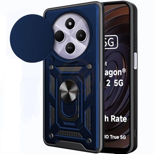 Image of Armor Bumper Back Cover Case for Redmi A4 5G / Redmi 14C 5G / Poco C75 5G / Poco M7 5G Rotating Camera Cover, Ring Holder & Kickstand | Heavy Duty & 360 Degree Protection Back Cover (Blue)