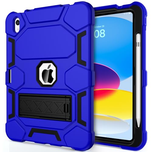 CCMAO Case for iPad (A16) 11th/10th Generation(2025/2022), iPad 10th Case with Kickstand & Pencil Holder, Heavy Duty Shockproof Hybrid Three Layer Protective Cover for Girls Women, Dark Blue+Black
