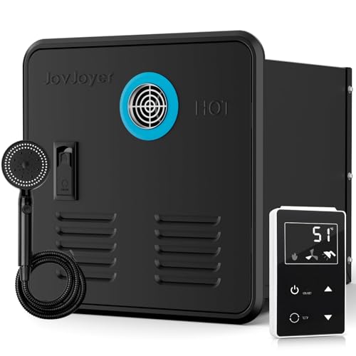 Image of RV Tankless Water Heater, 55,000 BTU On Demand Instant Hot Water Heater with 15 x 15 inches Door, Remote Controller and Front Water Outlet, Gas RV Water Heater