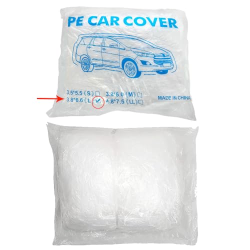 Image of Blue 4 Packs Disposable Car Cover Clear Plastic Car Cover Universal Rain Dust Garage Cover with Elastic Band Medium (12.4 FT x 21.6 FT)