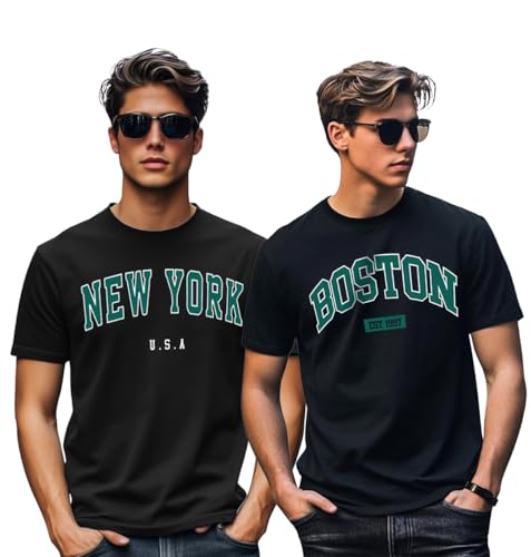 Image of Veirdo 100% Pure Cotton Regular Fit Cool & Trendy Front Printed Half Sleeve T-Shirt Combo for Men (Available Colors: Black, Navy, Swanwhite, White & Green)