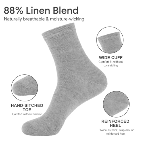 88% Linen Crew Dress Socks for Men and Women Durable Cool Comfortable Golf Socks for All Day Wear 6 Pairs Pack2