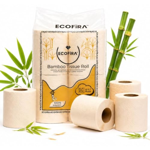 EcoFira Toilet Tissue Roll (3 Ply, 220 x 4 Rolls) | 880 Pulls | 100% Natural, Bamboo Toilet Paper | Eco Friendly, Soft & Highly Absorbent Toilet Roll for Home, Office & Hotels