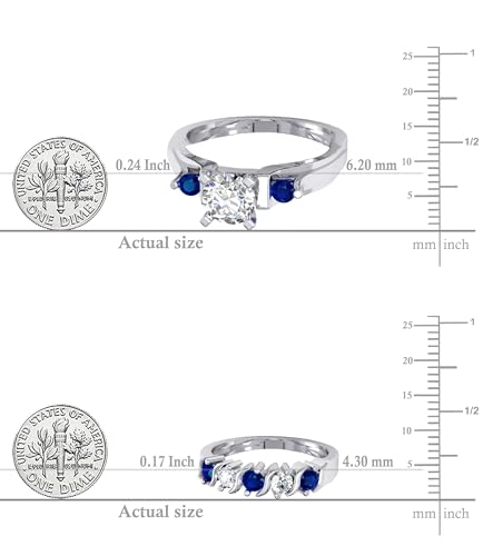 Dazzlingrock Collection 1.85 Cttw 10K Solid Gold Blue & White Sapphire Womens 3 Stone Bridal Engagement Ring Matching Band Set3