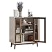BELLEZE Sideboard Buffet Cabinet, Modern Curio Cabinet 3-Tiers Console Table for Kitchen Glass Display Cabinet Storage/Pantry Cabinet Coffee Bar for Living Room Bedroom Entryway, Brown