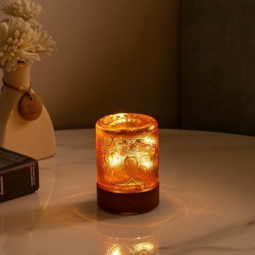 PWTZMYXGS Mini Lamps with TimerSmall Battery Operated Night Lights for AdultsCordless Glass Vintage Sleep NightlightsPortable Cordless Night Light for Bedroom Living Room Camping (Copper) PWT-7