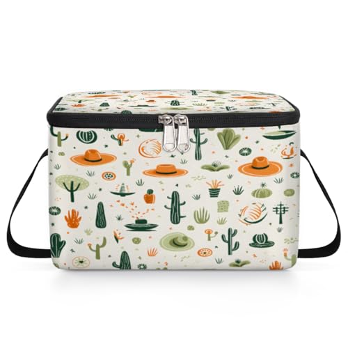 GzLeyigou Cactus and Hat Lunch Bags for Women Men 9 Cans, Hot & Cold Food Delivery Bag Insulated Grocery Bag Insulated Lunch Box Cactus Cooler Bag for Office Work Picnic Beach