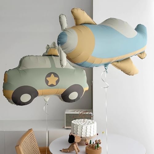 Image of Airplane Balloons 2 Pieces Matte Airplane Balloon Aeroplane Balloons | Airplane Foil Balloon Large Beautiful Caricature Decor Children Birthday Party Decoration for Boys Girls Birthday Decoration