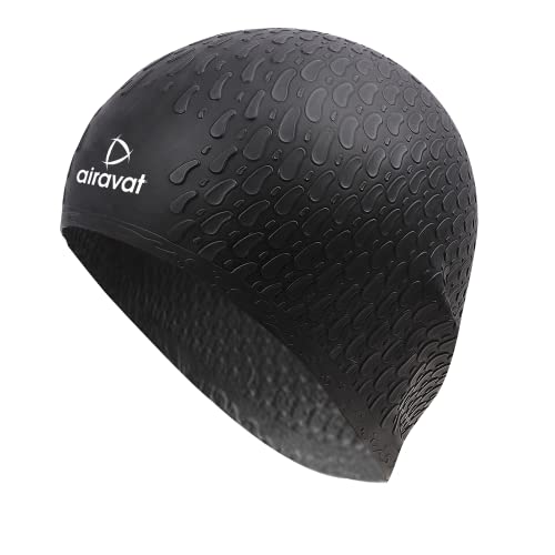 Image of Airavat Swim Bubble Cap, Silicone Swim Cap, Comfortable Bathing Cap Ideal for Curly Short Medium Long Hair, Swimming Cap for Women and Men (Black)