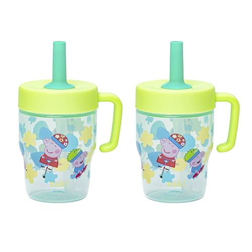 Zak Designs Peppa Pig Capri Toddler Tumbler For Travel or At Home 10oz 2-Pack Durable Plastic Sippy Cups With Handle and Leak-Proof Design are Perfect For Kids (Peppa and George)