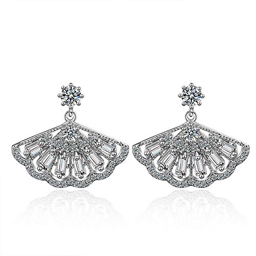 Pendientes de plata de ley, con circonita cúbica, con forma de abanico