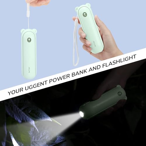 JISULIFE Handventilator Mini Ventilator 3 IN 1, mit 4500 mAh Powerbank USB Akku Klein, Batteriebetrieben Max 37Hrs Runtime Tragbarer Ventilator, Taschenlampen Funktion-Grün 4