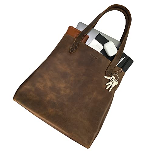 Heather's, Classic Tote Bag, Shoulder Bag, Spacious Handbag, Vintage Style Purse, Travel and Shopping, Full Grain Leather, Handmade, Bourbon Brown by Heather's - Used condition - Image 4