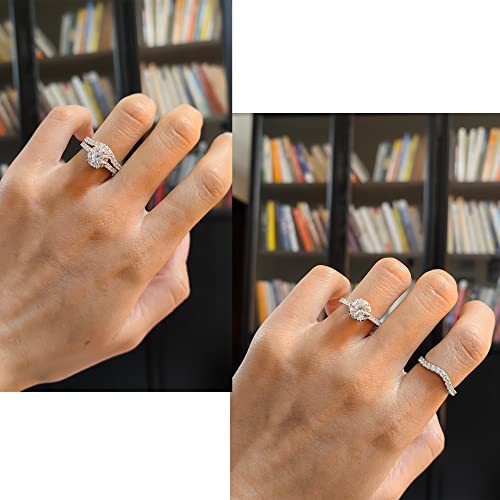 Doveggs Moissanite Engagement Ring For Women 2Ct Center 8Mm Round Cut 2.1Mm Width G-H-I Color Cut Moissanite Flower Style Solitaire 14K Gold Quality Silver Engagement Rings With Accents(7) #TOP1