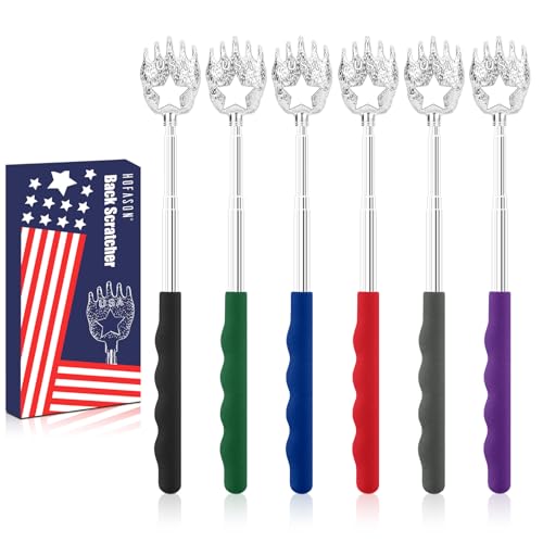 HOFASON 6pcs Back Scratcher Extendable Metal Bear Claw Back Scratcher Fathers Day Dad Gifts Small Bulk Gift Stocking Stuffers for Men Women Adults Teens White Elephant Gag Gifts