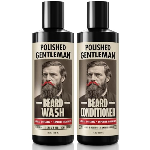 Polished Gentleman Beard Wash and Conditioner Set - Softens and Strengthens - Beard Shampoo with Growth Oil - Moisturizer & Beard Thickener - Tea Tree Unscented - Paraben-Free & Sulfate-Free (4oz)